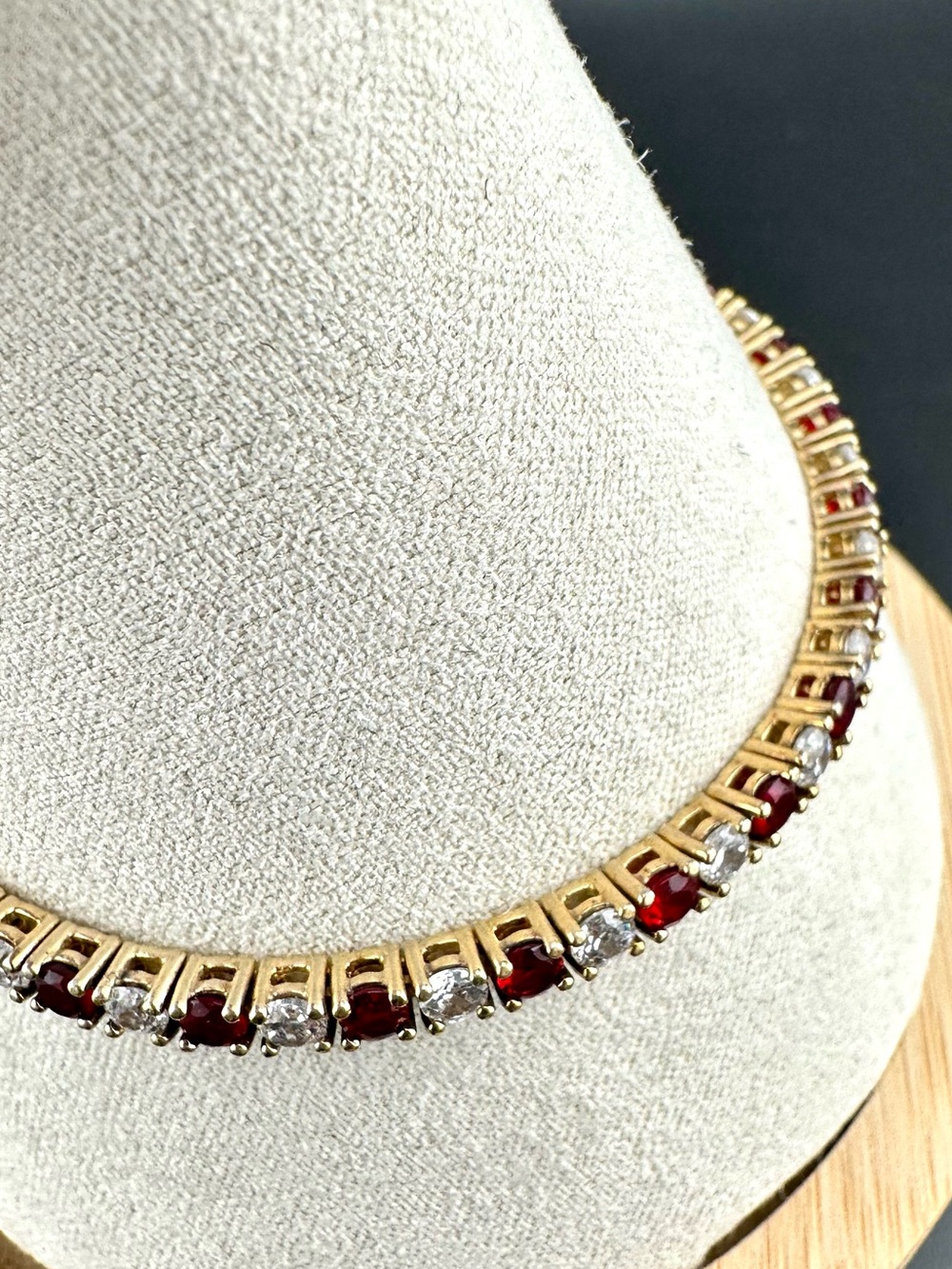 Ruby red CZ diamond round tennis line bracelet gold vermeil sterling silver - Picture 5 of 6